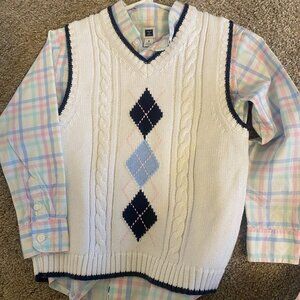 Janie and Jack pastel plaid button down with matching sweater vest - Size 3